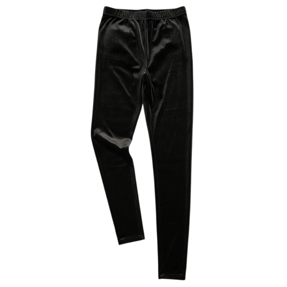 Black Velvet Stretch Leggings M Soft Pull On High Rise Date Night Party - Picture 1 of 4